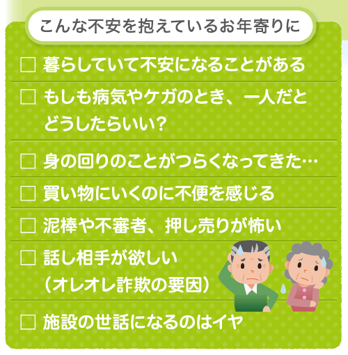 こんな不安を蚊かけているお年寄りに